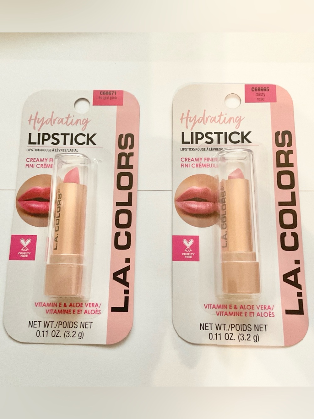 LA Colors Hydrating Lipstick 2 Pack Dusty Rose & Bright Pink New